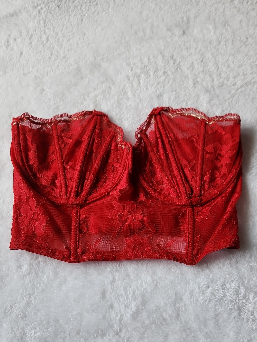 Victoria Secrets Red Lace Bustier Crop Top 32 DDD